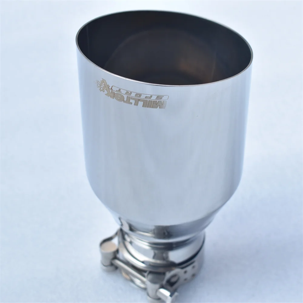 MILLTEK SPORT 304 Stainless Steel Car Muffler Glossy Silver Pointed Exhaust Nozzle Universal Angled Design for Automotive