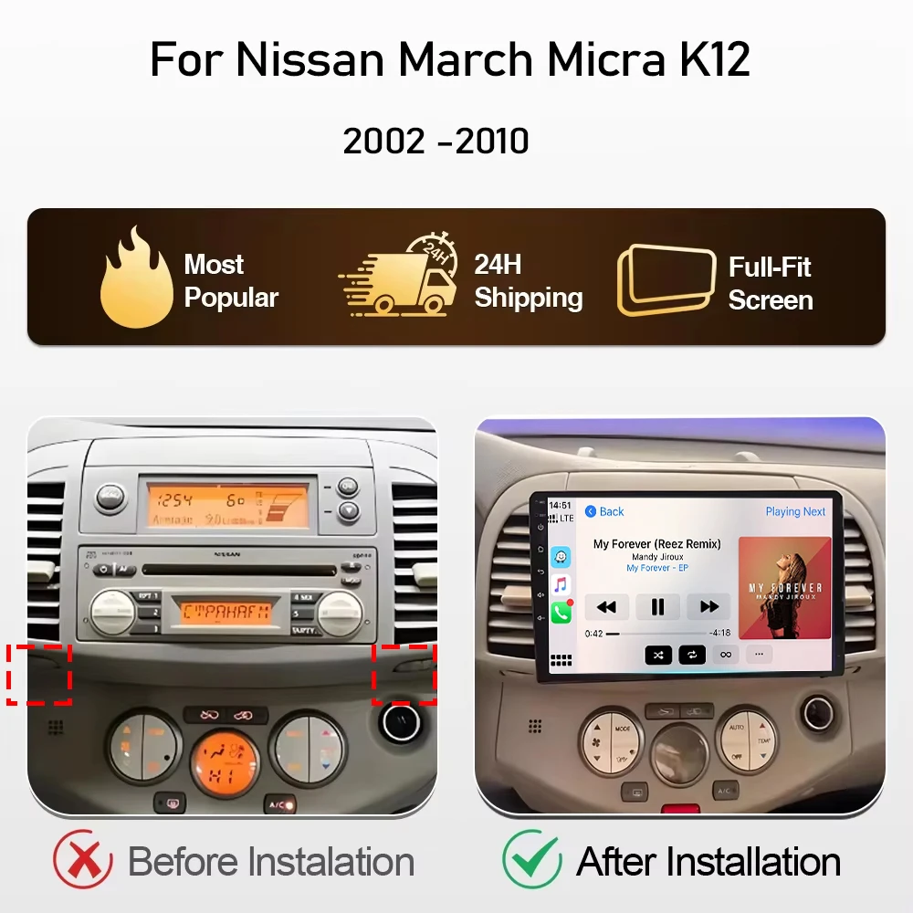 Car Radio Android Auto Player for Nissan March Micra K12 2002- 2010 Wireless CarPlay Intelligent Screen Player GPS Navigation 5G