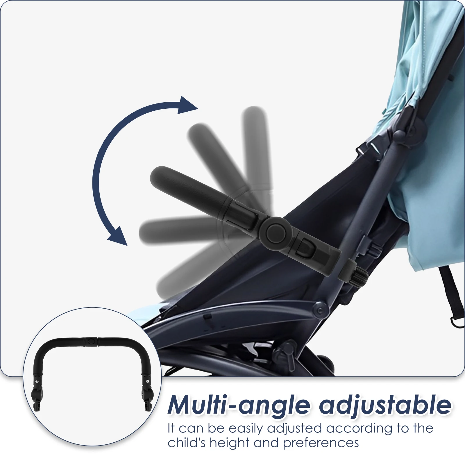 Stroller Bumper Bar Adjustable Angle Replacement Armrest Detachable Handlebar Crossbar Stroller Accessory with Smooth Leather