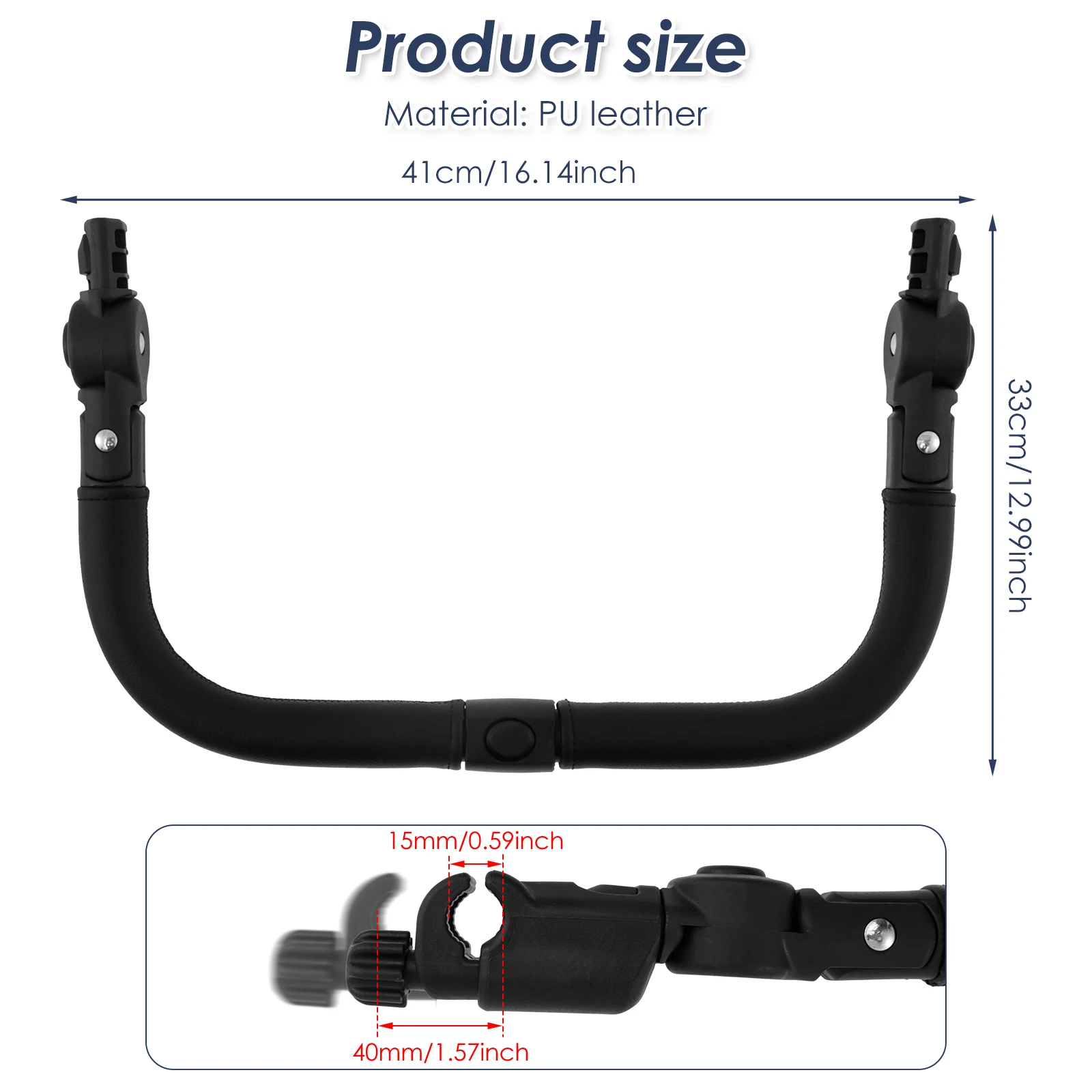 Stroller Bumper Bar Adjustable Angle Replacement Armrest Detachable Handlebar Crossbar Stroller Accessory with Smooth Leather