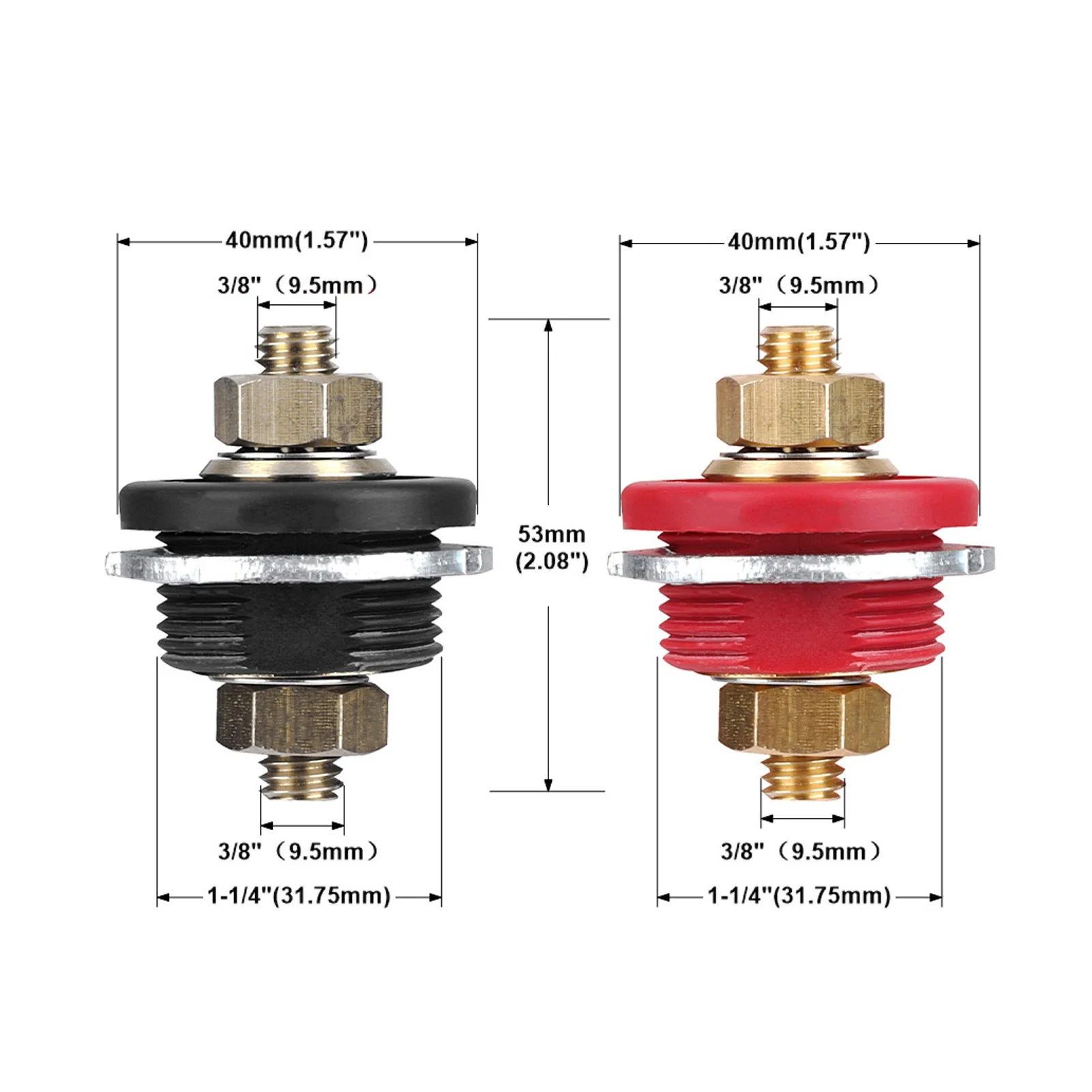 2Pcs 250A 3/8in Thru Panel Battery Terminal Connector Positive Negative Junction Stud Post for Cars RVs Ships Yachts