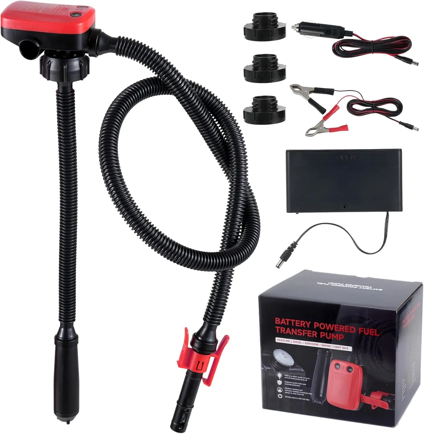 3.2 GPM Battery Powered Fuel Transfer Pump, with Auto-Stop Sensor, Automatic Fuel Transfer Pump for Various Fuels