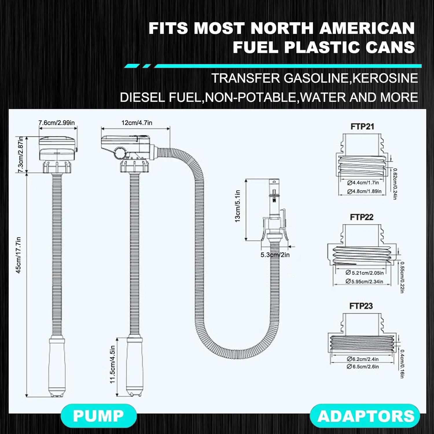 3.2 GPM Battery Powered Fuel Transfer Pump, with Auto-Stop Sensor, Automatic Fuel Transfer Pump for Various Fuels