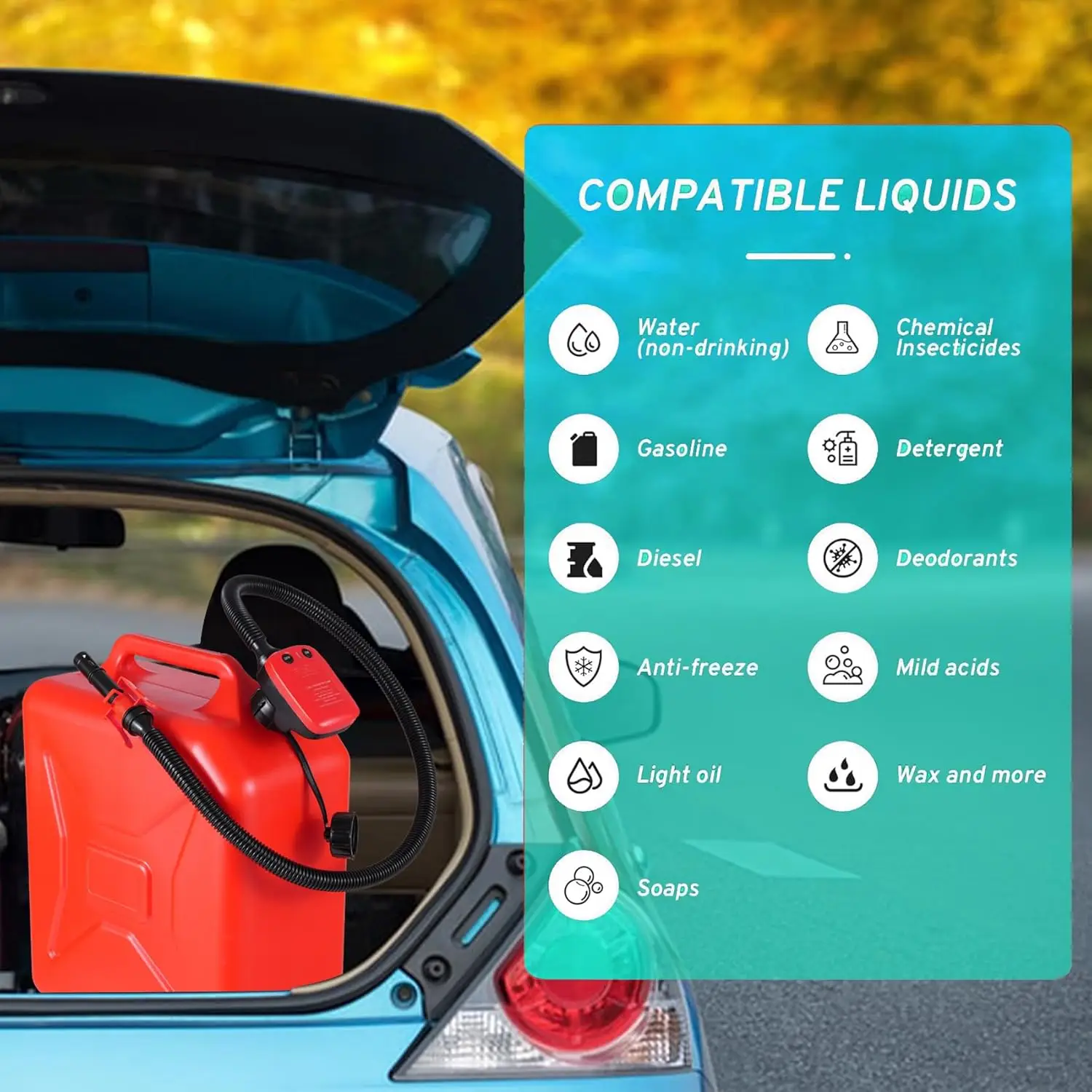3.2 GPM Battery Powered Fuel Transfer Pump, with Auto-Stop Sensor, Automatic Fuel Transfer Pump for Various Fuels