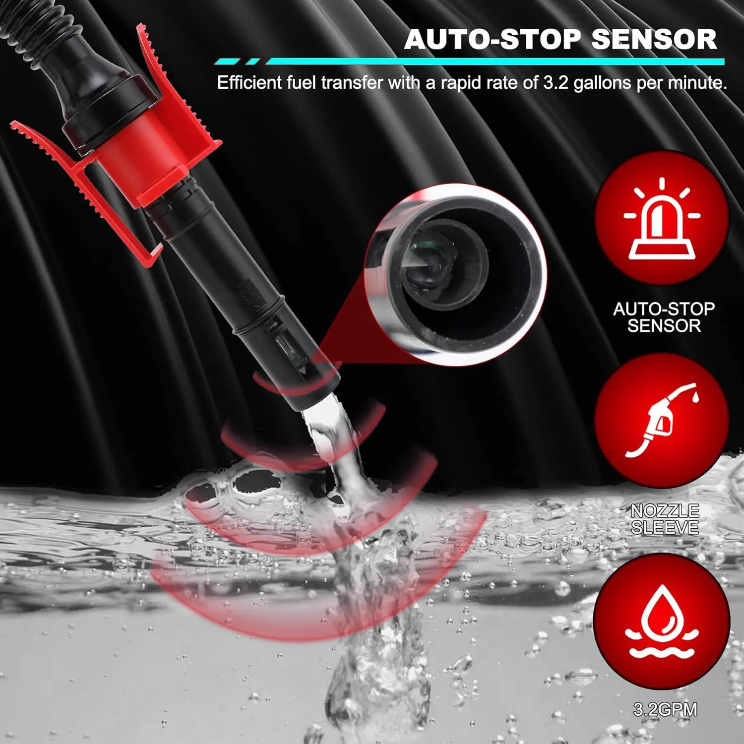 3.2 GPM Battery Powered Fuel Transfer Pump, with Auto-Stop Sensor, Automatic Fuel Transfer Pump for Various Fuels