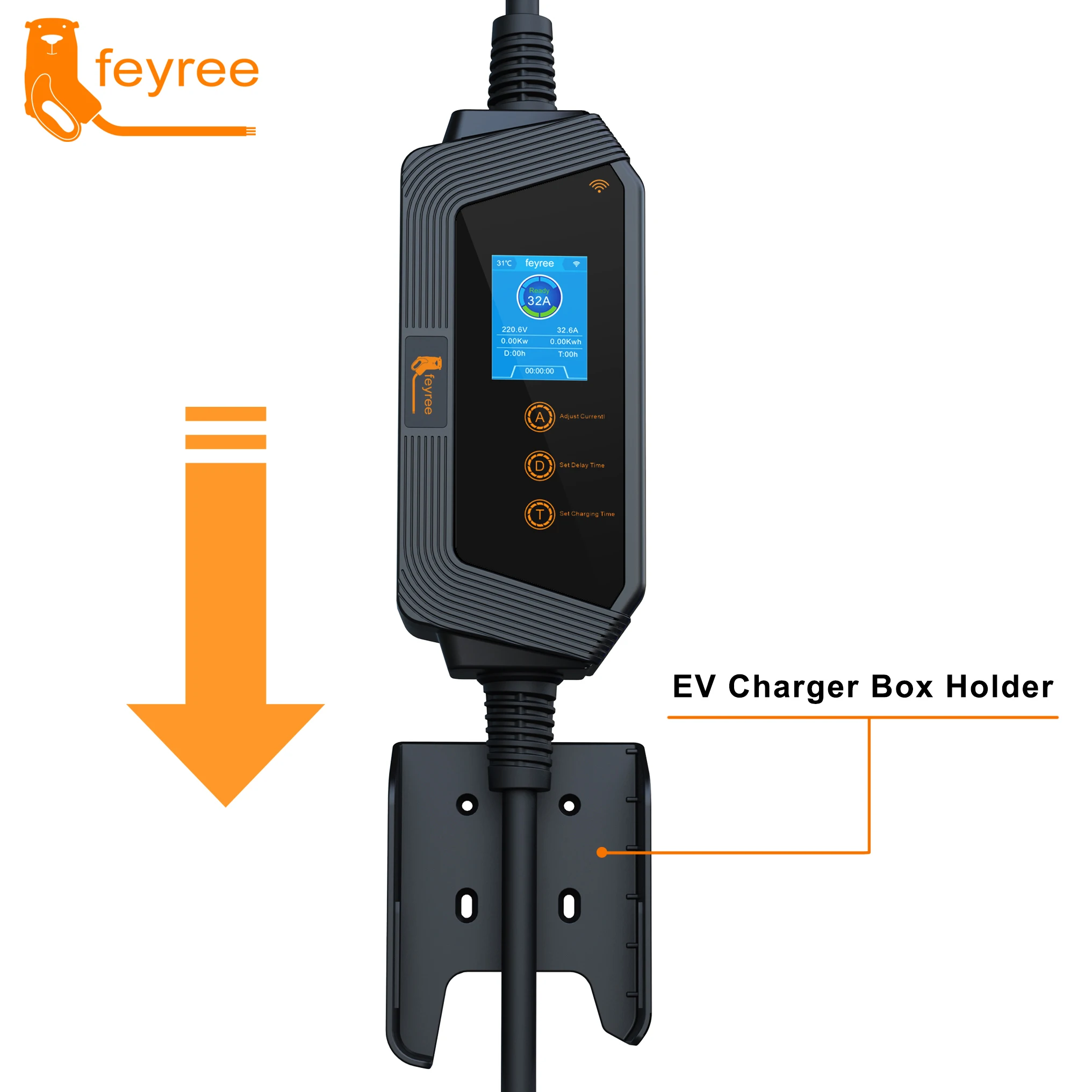 Feyree Portable EV Charger Type2 22KW 11KW 3P Fast Charging 32A 7KW 1P Smart APP Wi-Fi Control for Electric Vehicle Car Charger