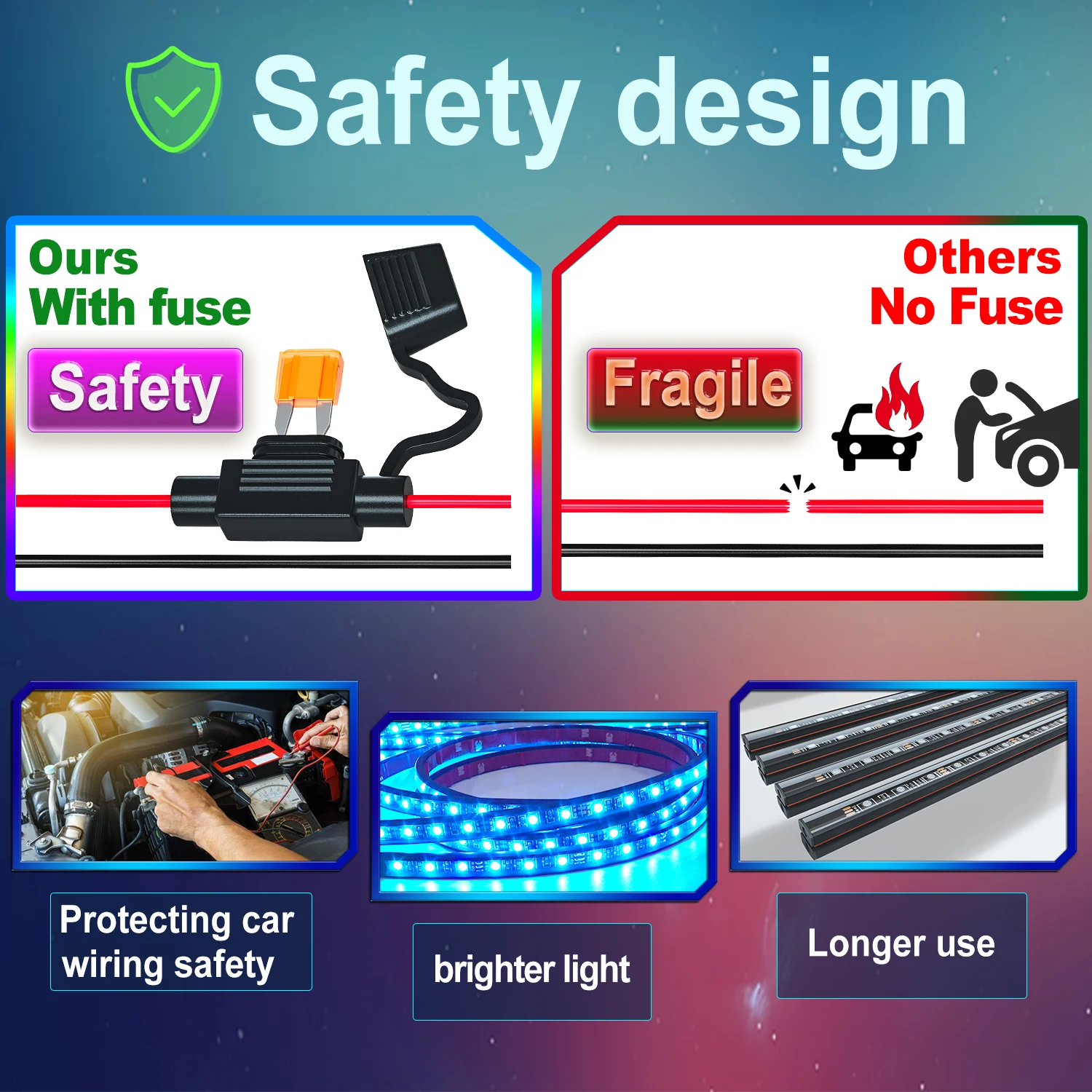 RGB Car Underglow Strip Lights with App Control Waterproof Strip Lights for Cart Boat Decoration LED Exterior Lights Strip DC12V