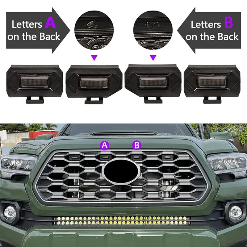New 4PCS/1set LED Front Grill Lights for Toyota Tacoma Raptor TRD Off Road Sport 2020 2021 External Grill Lamp LED Grille Lights
