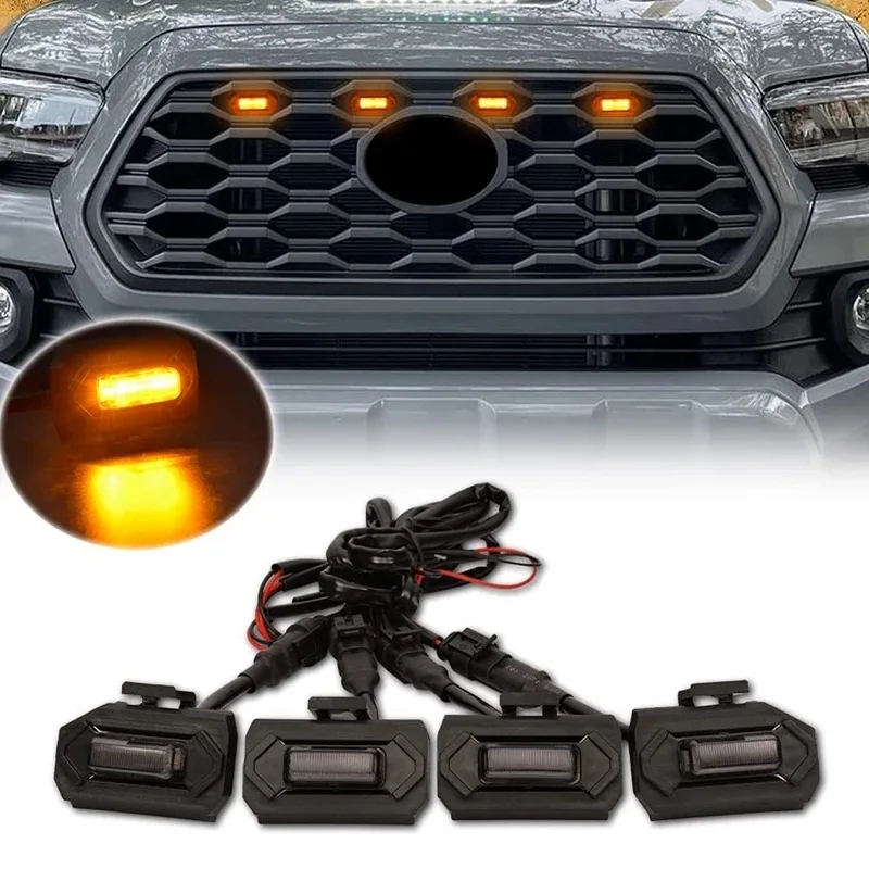 New 4PCS/1set LED Front Grill Lights for Toyota Tacoma Raptor TRD Off Road Sport 2020 2021 External Grill Lamp LED Grille Lights