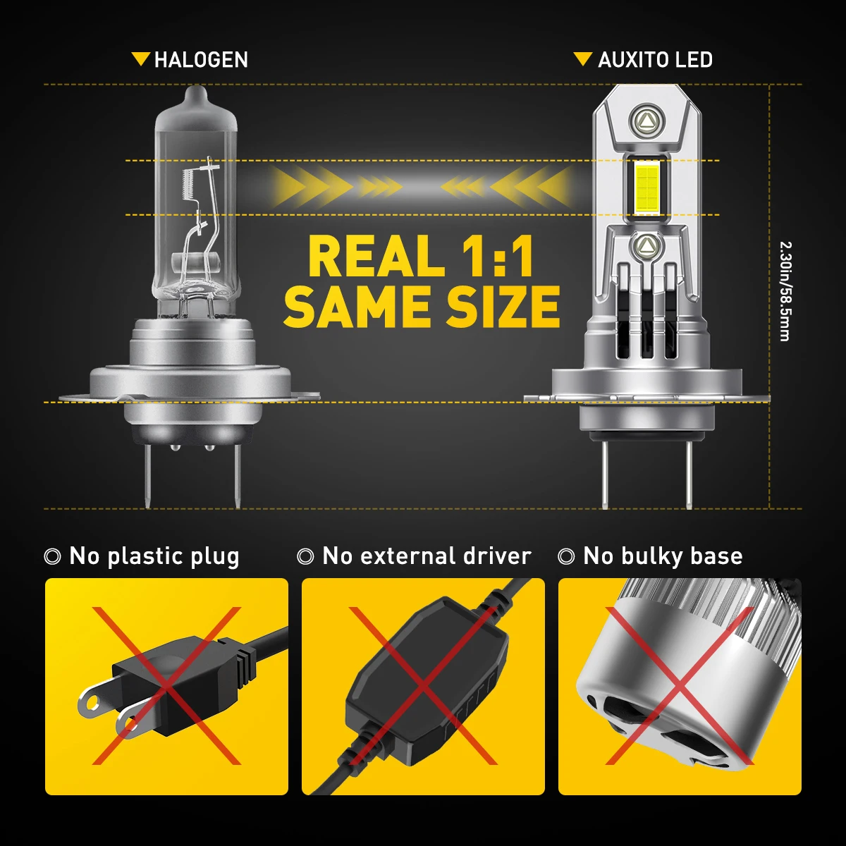 2Pcs AUXITO Q16 H7 Car LED Bulb Turbo Headlight 100W Powerul 20000LM Super White 6500K For Car High/Low Beam 12V Auto Lamp CSP