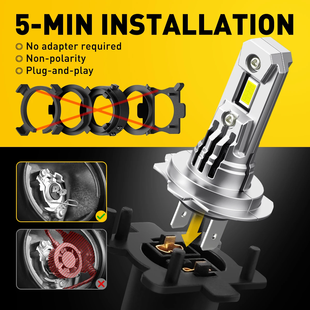 2Pcs AUXITO Q16 H7 Car LED Bulb Turbo Headlight 100W Powerul 20000LM Super White 6500K For Car High/Low Beam 12V Auto Lamp CSP