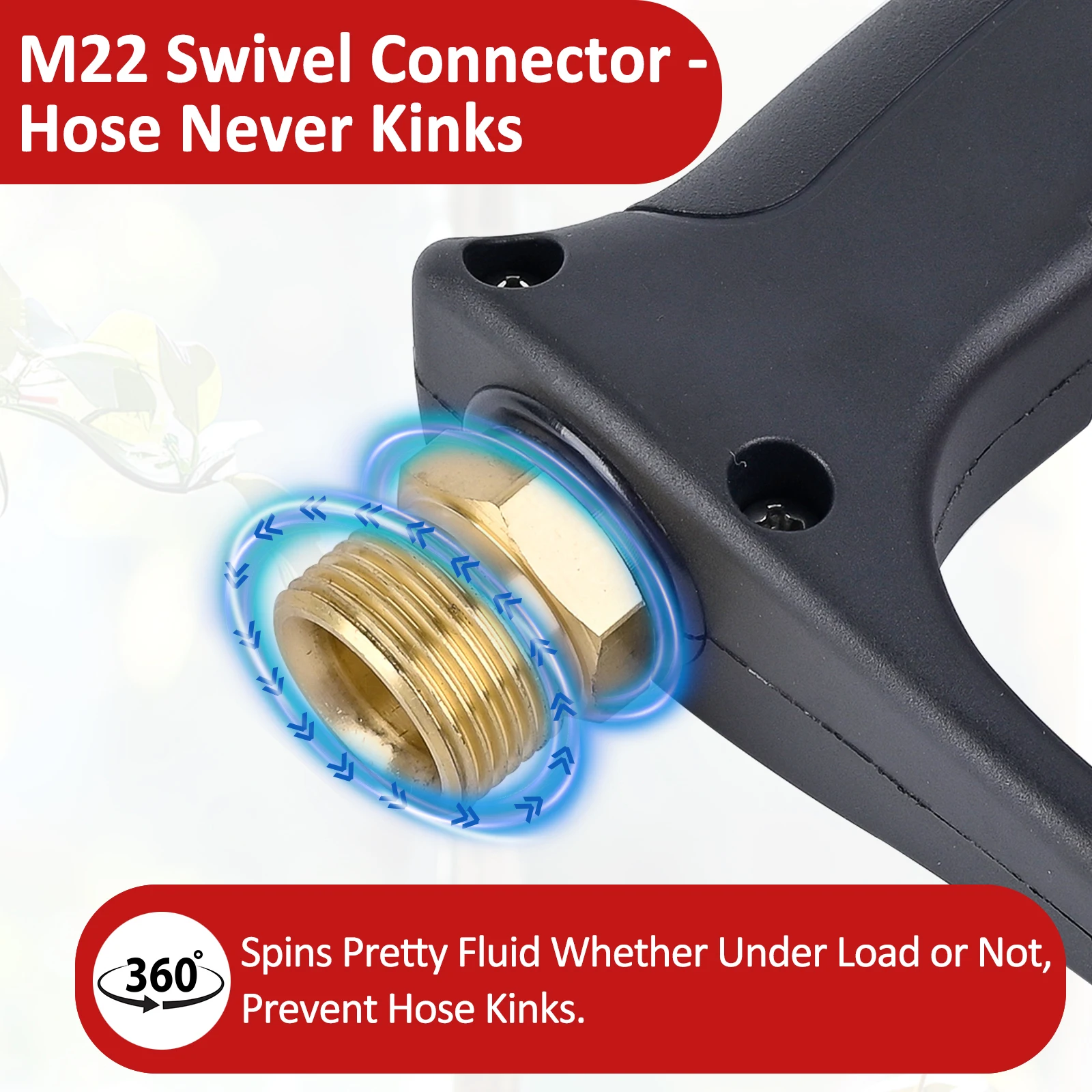 Pressure Washer Spray Water Gun MV925 Max 310 Bar, M22-14mm Inlet Swivel & 1/4" Quick Connector for Car Wash, Car Detailing