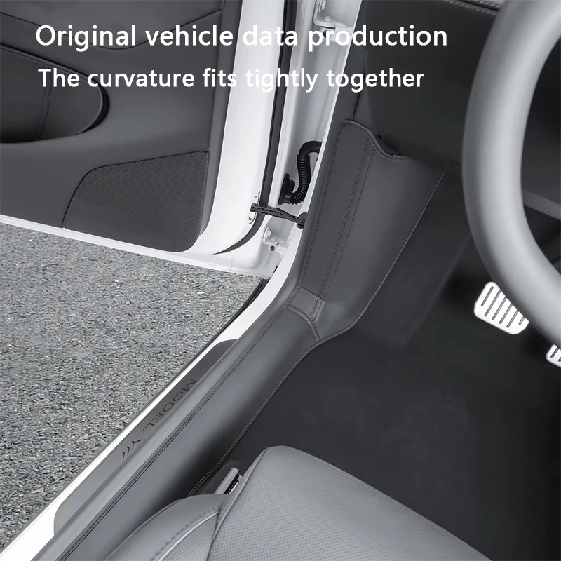 For Tesla Model YL 6-Seater Front Rear Door Sill Protector Leather Threshold Bumper Strip Guards Anti-kick Pads Car Accessories