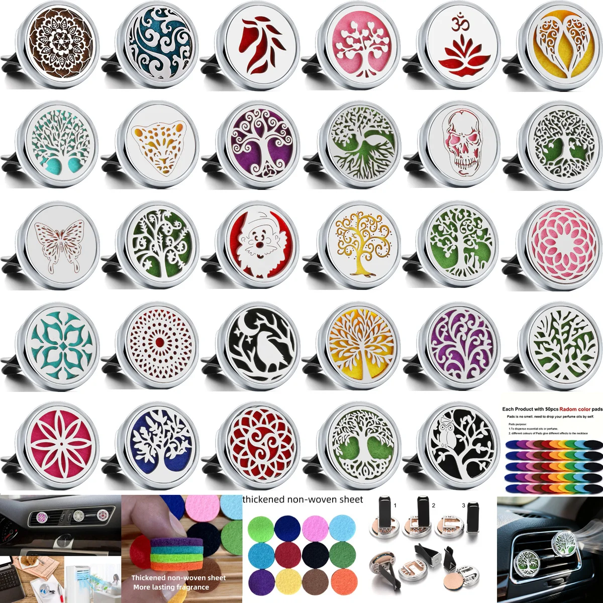 10pcs Assorted Styles Refillable Car Air Freshener Perfume Diffuser Clip, Auto Air Vent Car Interior Accessories