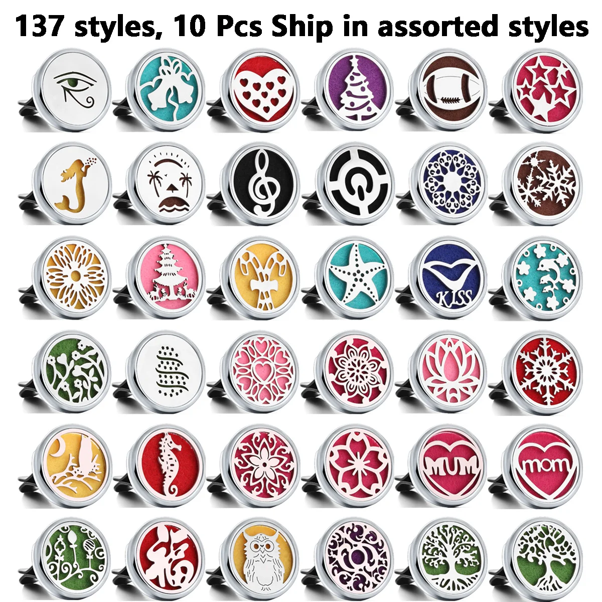 10pcs Assorted Styles Refillable Car Air Freshener Perfume Diffuser Clip, Auto Air Vent Car Interior Accessories