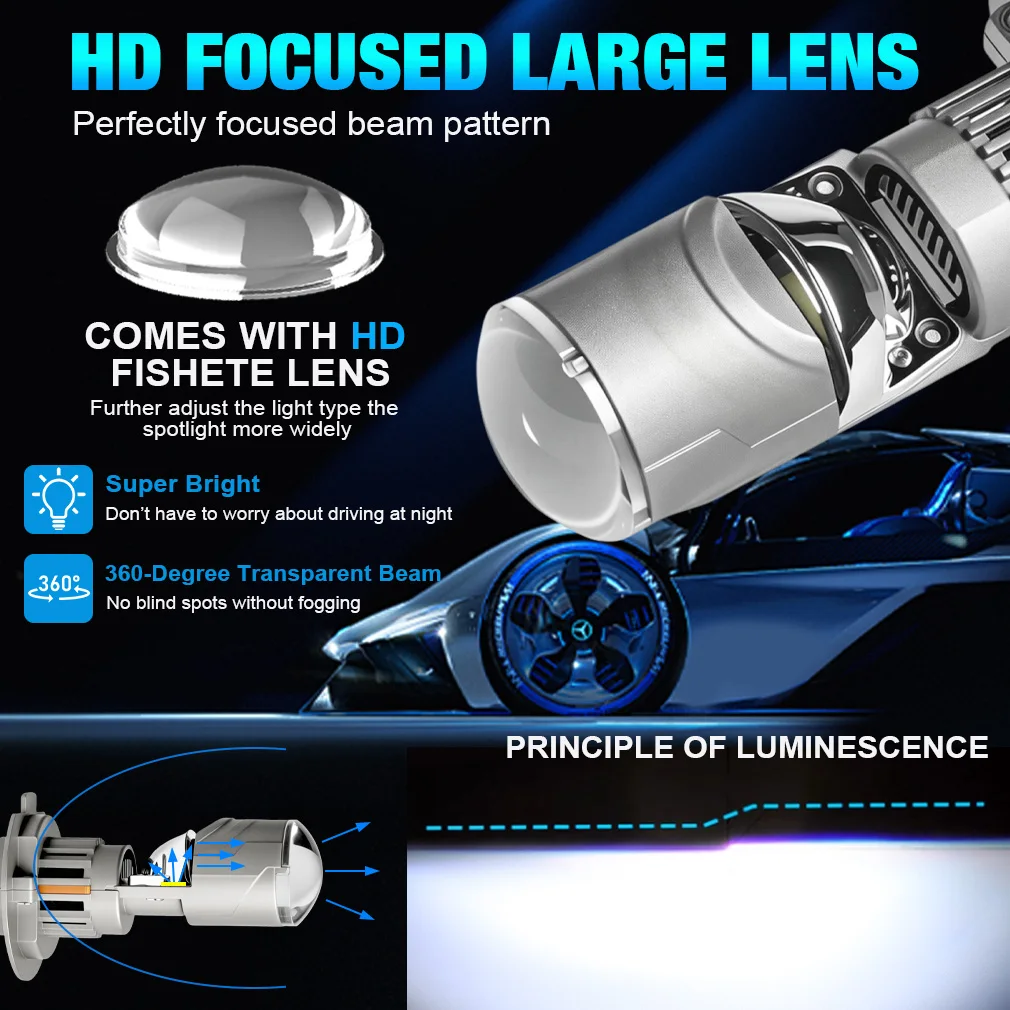 2PCS H7 LED Projector Lens Headligh Canbus 80W 20000LM High-Power CSP Chip Turbo Led H7 Turbo High Power Auto Lamp Fog Light 12V
