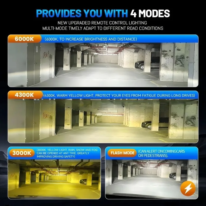 H4 LED Headlights With H1 H7 H11 9005 9006 HB3 HB4 6000K 4300K 3000K Three Color Remote Control for Car Headlights Lights 12V