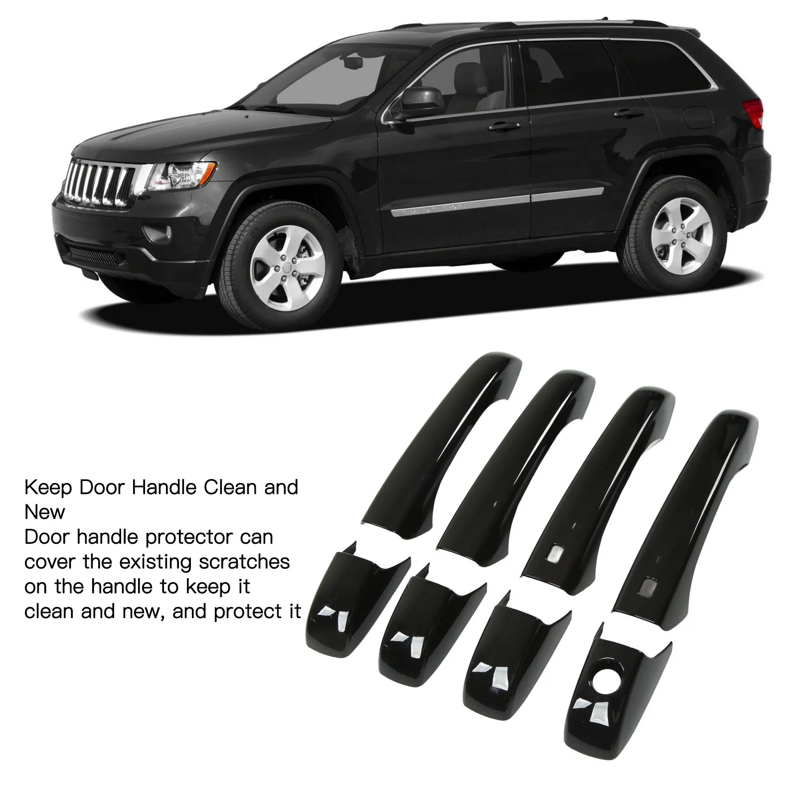 4Pcs Car Exterior Door Handle Cover Glossy Black Replacement Compatible with Jeep Grand Cherokee WK2 WL 2011-2022