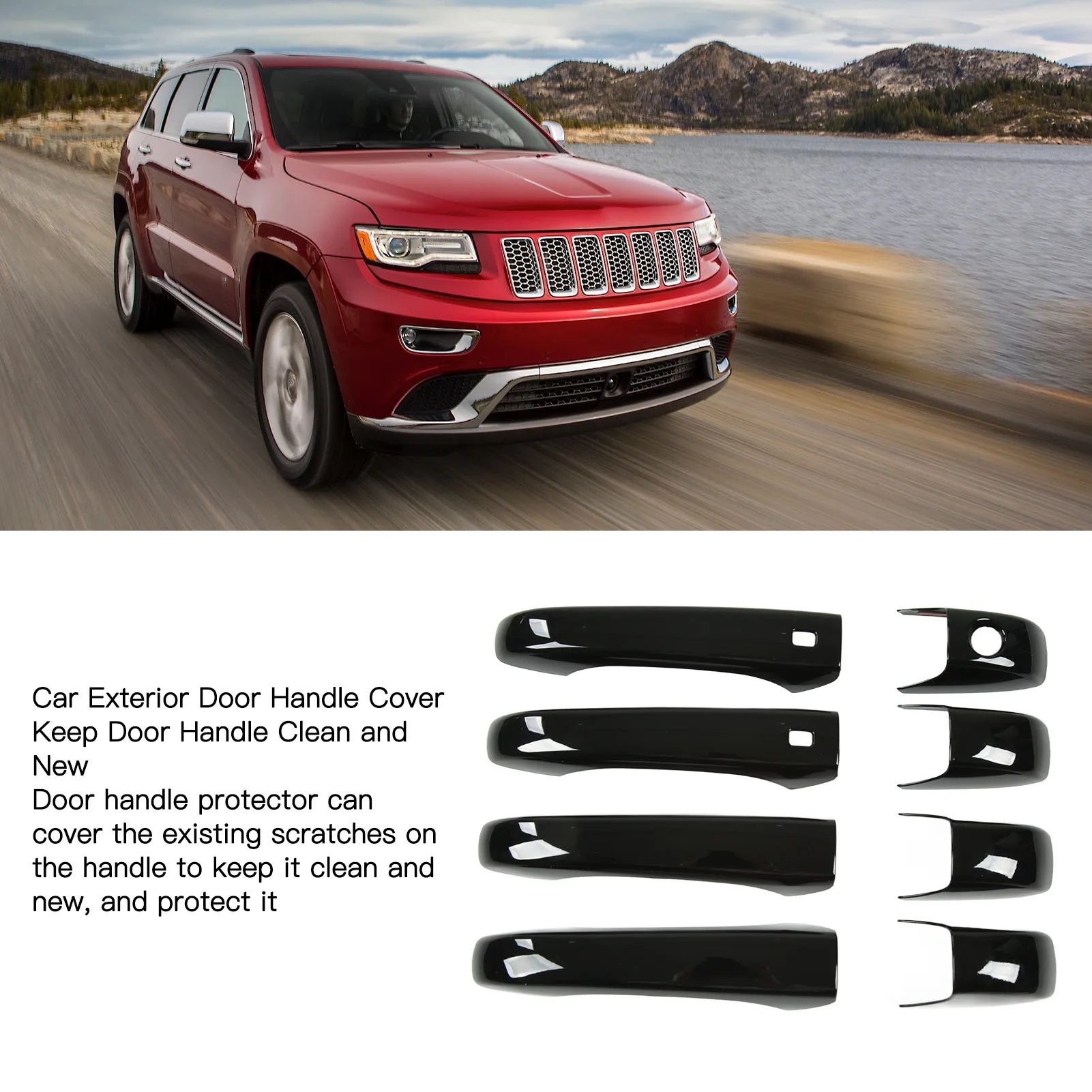 4Pcs Car Exterior Door Handle Cover Glossy Black Replacement Compatible with Jeep Grand Cherokee WK2 WL 2011-2022
