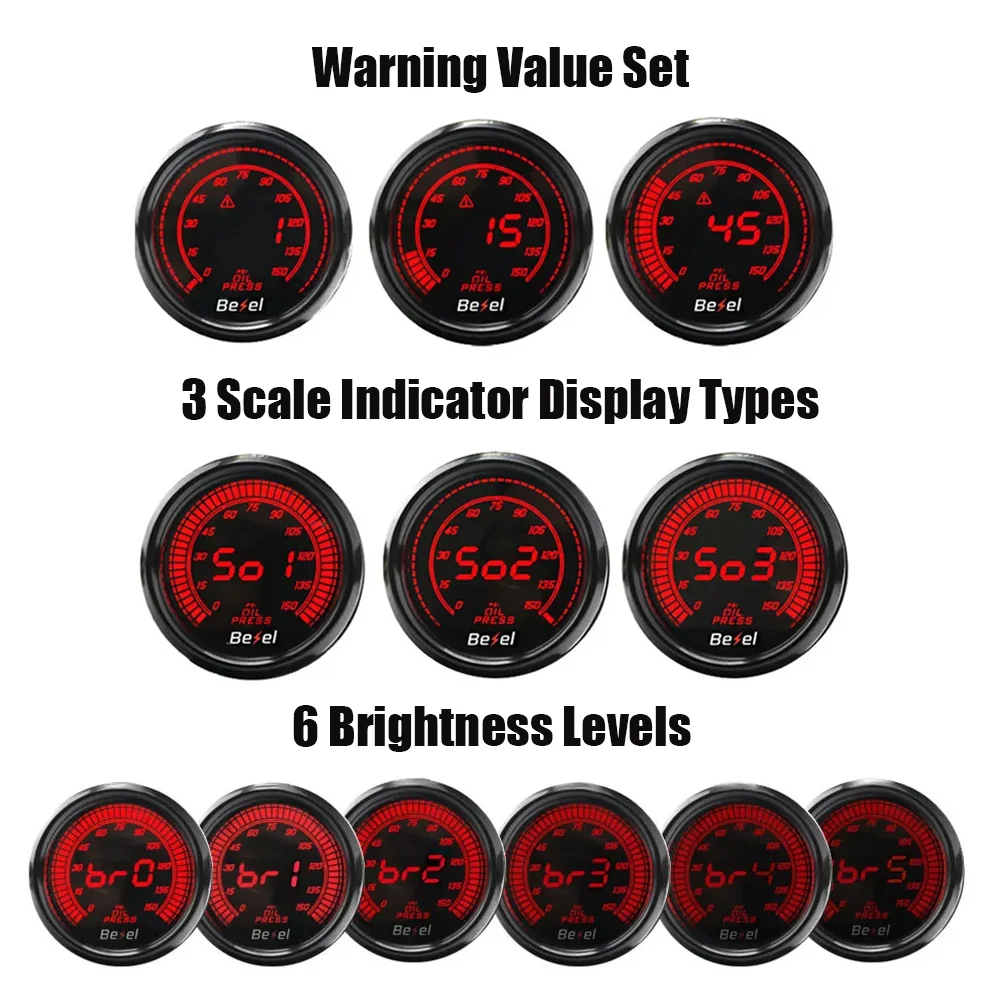 HA Accessories 2Inch 52mm Digital Auto Gauge Meter 10Color Oil Pressure Turbo Boost EGT Exhaust Temp Tachometer Water Oil Temp