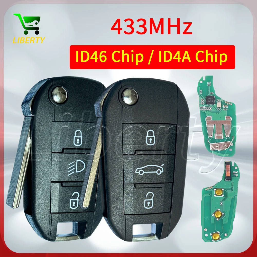 Liberty 433MHz ID4A Chip ID46 Chip Flip Remote Key for Prugeot Expert 208 301 308 408 508 Citroen C2 C3 C4-Cactus C-Elysee C5 C6