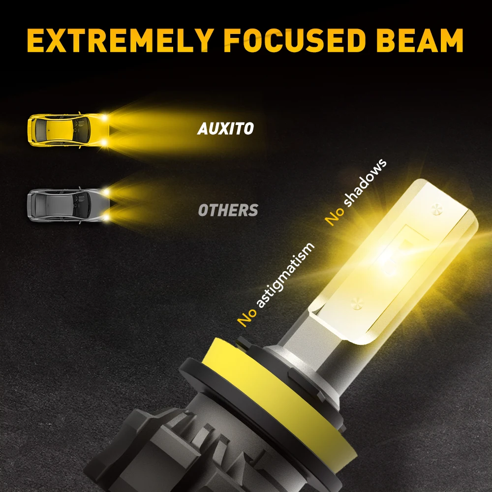 2Pcs AUXITO Fog LED H8 H9 H11 H10 H16JP 5202 880 H27W/1 White/Yellow Amber Canbus Fog Lights DRL 48W High Power 12V 2000LM CSP