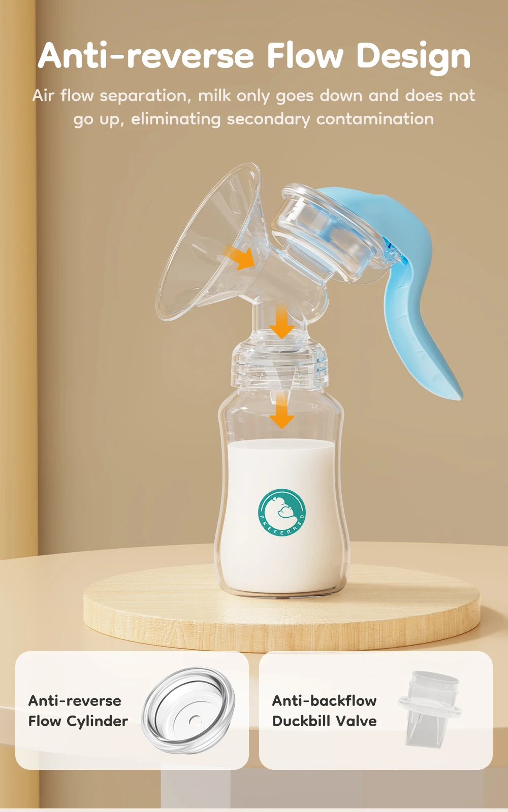 Manual Breast Pump Food Grade Silicone BPA-Free Portable Breastfeeding Milk Extractor With Soft Cushion&Gentle Suction MB7