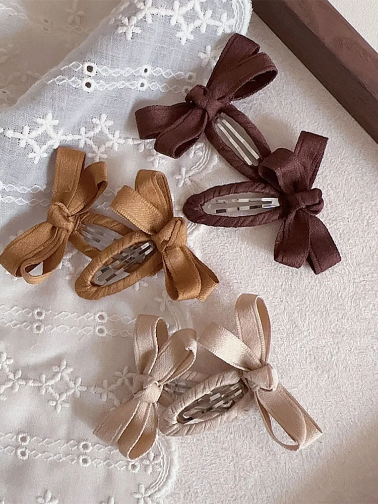 Baby Hair Clips New Autumn and Winter Leaf Color Series Cotton Belt Bow Children's BB Clips Bangs Hairclips Side Hair Accessory