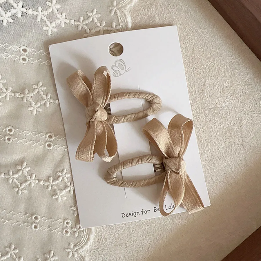 Baby Hair Clips New Autumn and Winter Leaf Color Series Cotton Belt Bow Children's BB Clips Bangs Hairclips Side Hair Accessory
