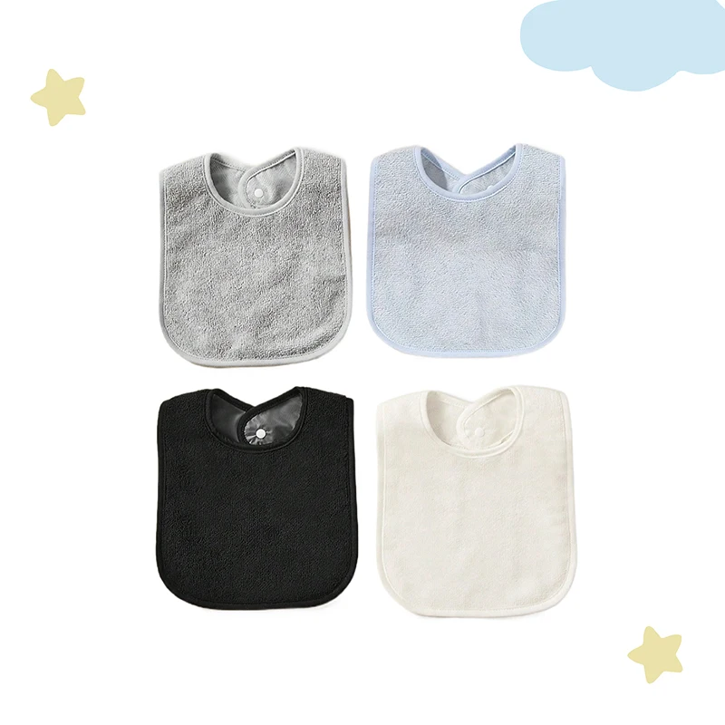 3Pcs/4Pcs Terry Cloth Waterproof Bibs for Babies Feeding Bibs Soild Color Waterproof Towel Kids Bandanas Burp Cloths