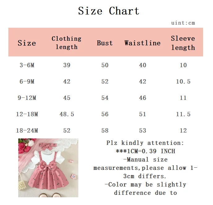 2Pcs/Set Baby Girl Dress Small Floral Large Bow Summer, Dress+Headband Set Suitable for 0-24 Months Baby Girls Fashionable Dress