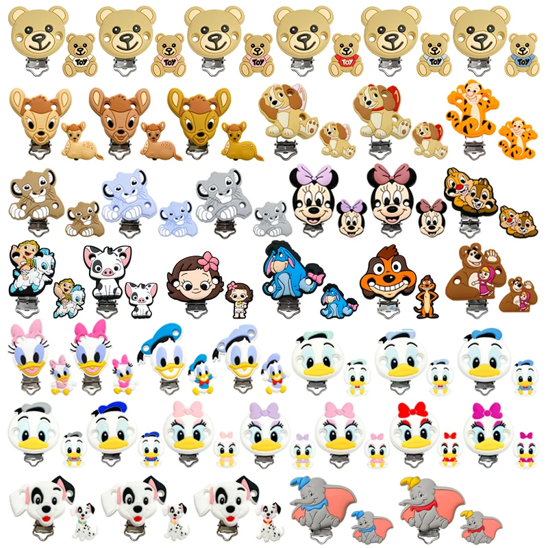2pcs/set Silicone Cartoon Animal Pacifier Clip Molar Bead DIY Pacifier Chain Jewelry Accessories