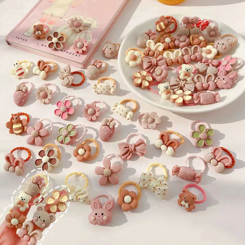 50PCS to 10PCS Lot Cute Cartoon Rabbit Hair Band Girls Elastic Hair bands Headwear Kids Hair Accessories Hairwear Mixed Style