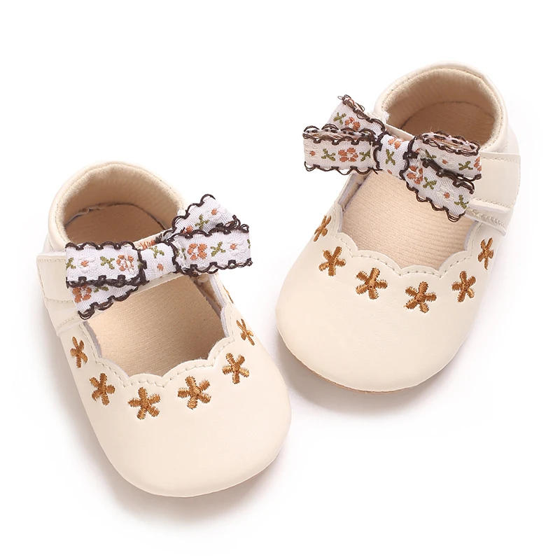 0-1Year Baby Shoes Infant Pre-Walker Shoes Girls Princess Bow Shoes Cute Breathable Flower Soft Sole Casual Sports Footwear
