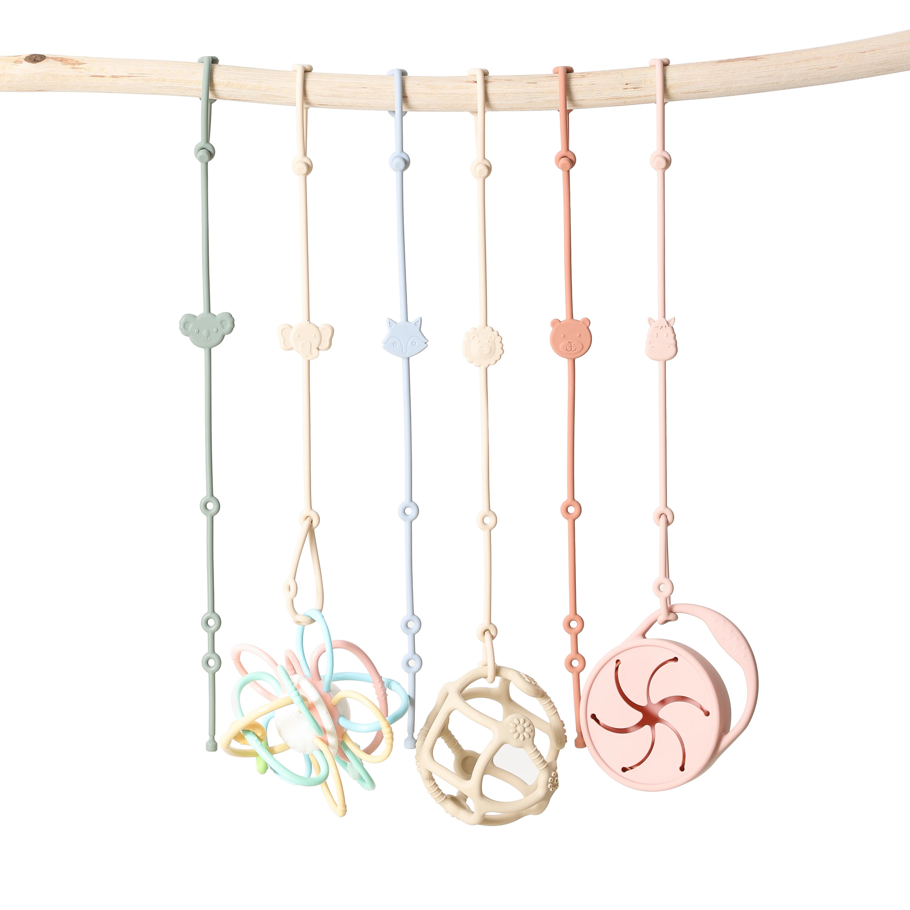 6pcs Baby Silicone Toys Straps ,Cartoon Animal Shape Anti-Lost Adjustable Pacifier Chain For For Strollers, High Chairs