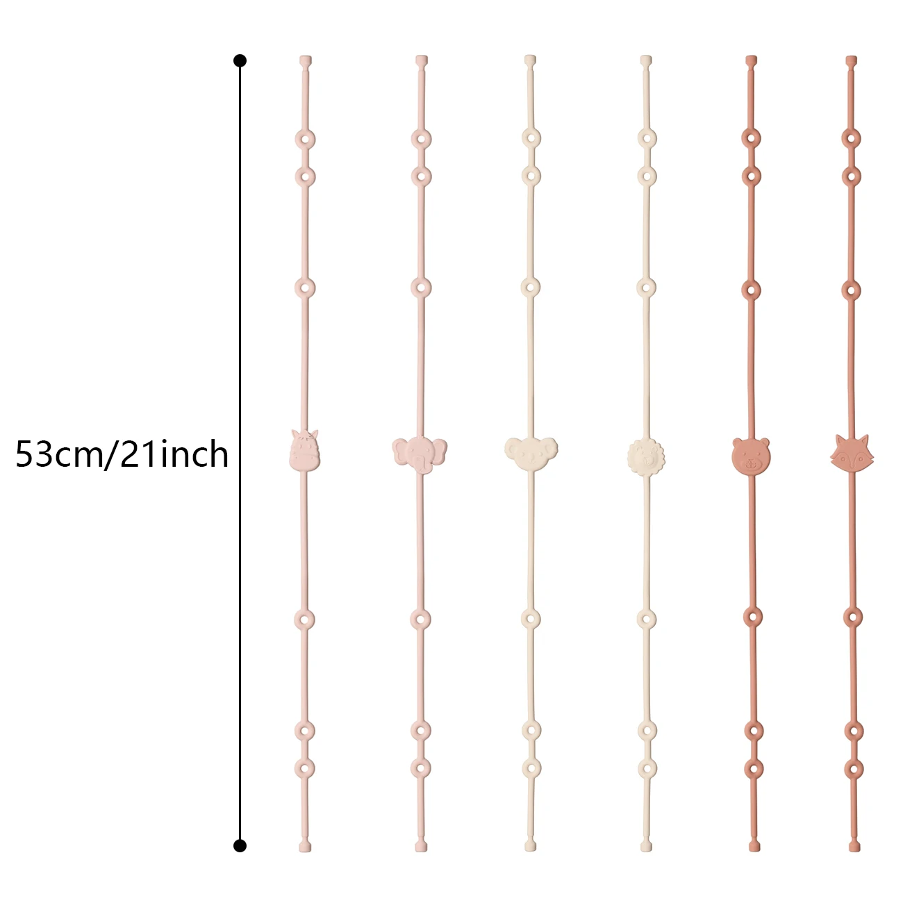 6pcs Baby Silicone Toys Straps ,Cartoon Animal Shape Anti-Lost Adjustable Pacifier Chain For For Strollers, High Chairs