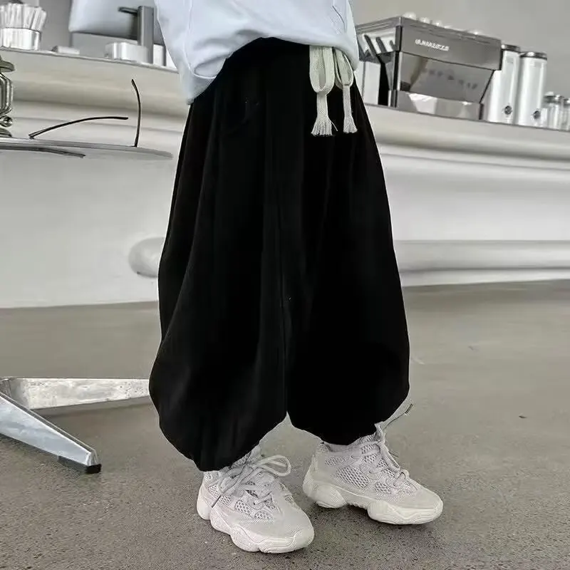 Children Clothes Boys Casual Pants Spring Autumn 2026 New Fashionable Solid Color Simple Kids Loose Simple Full Length Pants
