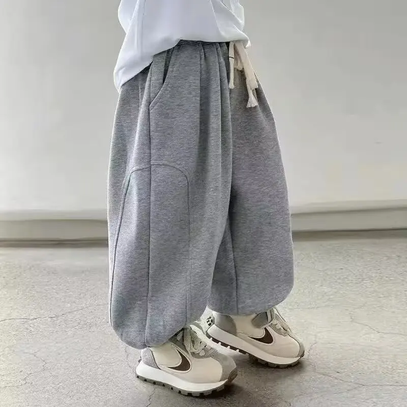 Children Clothes Boys Casual Pants Spring Autumn 2026 New Fashionable Solid Color Simple Kids Loose Simple Full Length Pants