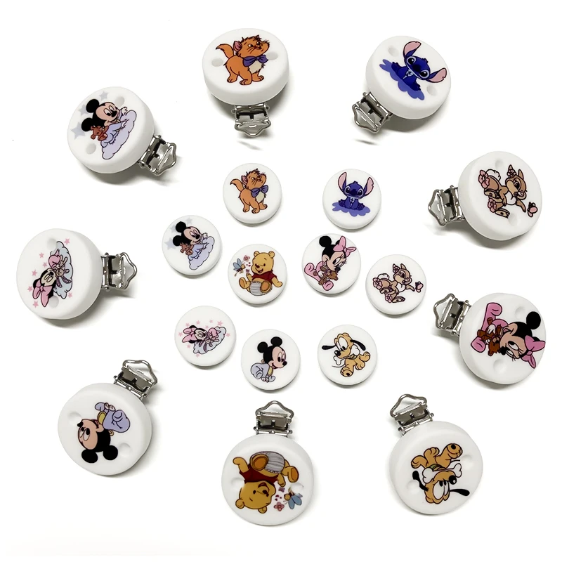 2pcs/set New Silicone Cartoon Printed Pattern Clip DIY Nipple Chain Bead Jewelry Accessories