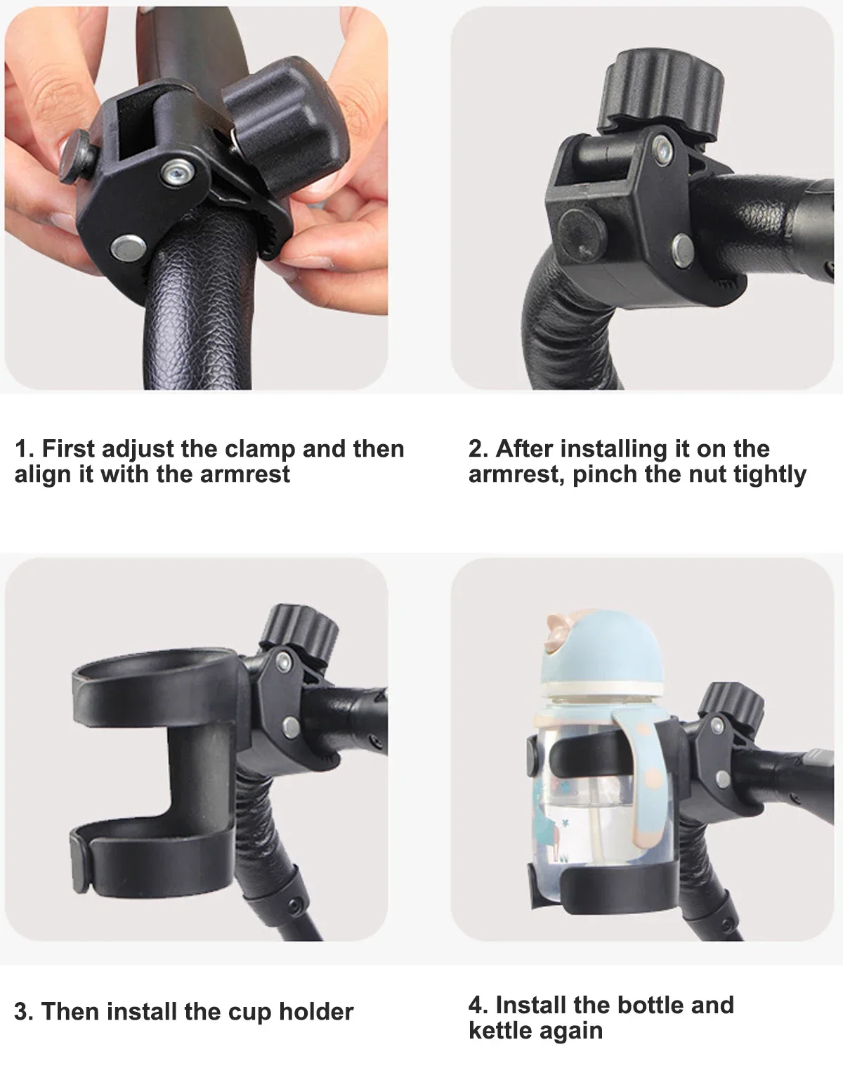 360 Degrees Rotation Drink Holder for Bike Pushchair Wheelchair Walker Bicycle Fits Most Cups Gifts for Relatives