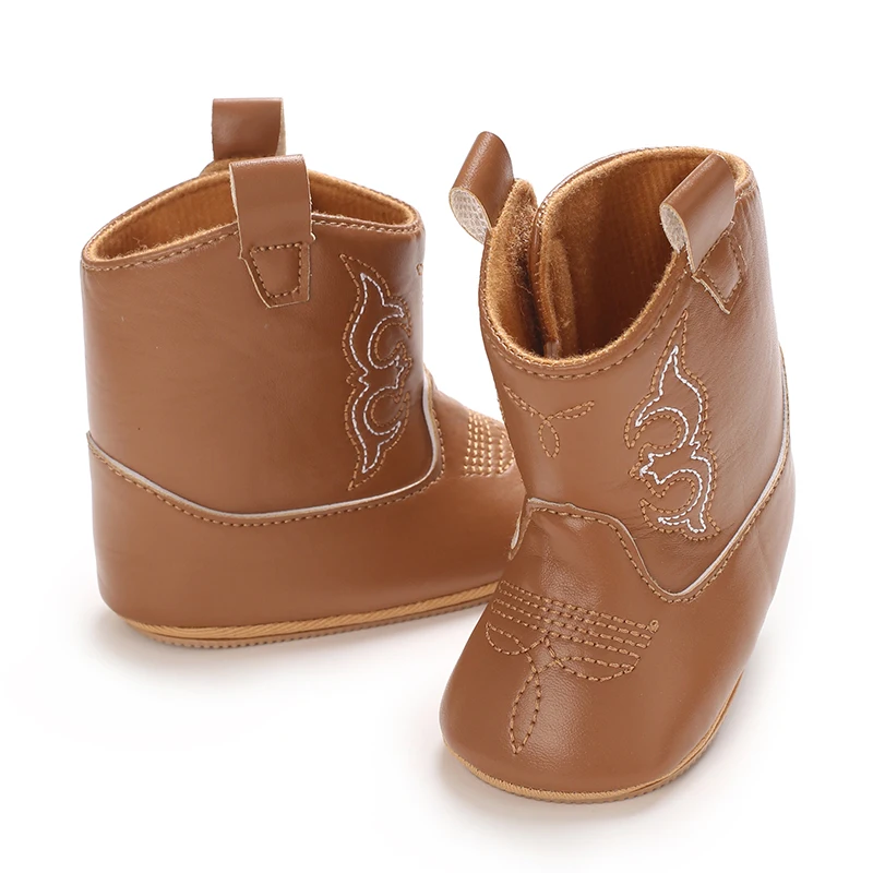 Western Cowboy Princess Baby Boots 0-18M Infant Pre-Walker Shoes Soft Sole Embroidered Footwear for Newborn Girls