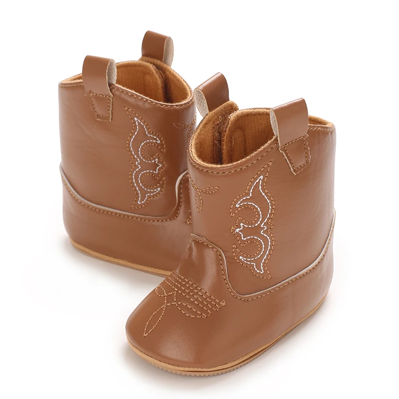 Western Cowboy Princess Baby Boots 0-18M Infant Pre-Walker Shoes Soft Sole Embroidered Footwear for Newborn Girls