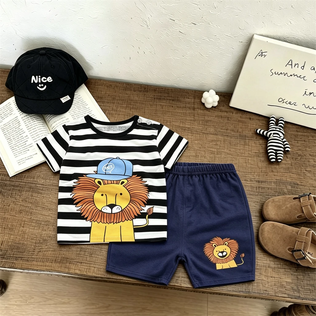 2026 Summer Clothes Boys And Girls Cartoon Tshirt+Shorts Two Piece Set Fashion Casual Costume Lovely Tees Versatile Shorts Set