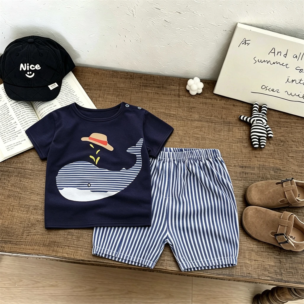 2026 Summer Clothes Boys And Girls Cartoon Tshirt+Shorts Two Piece Set Fashion Casual Costume Lovely Tees Versatile Shorts Set