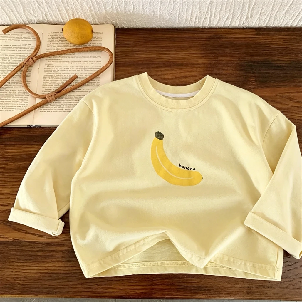 Banana Apple Tees Baby Boys Girls Long Sleeve T Shirts Lovely Round Neck Base Shirt Pure Cotton Wear Casual Fashion Pullovers
