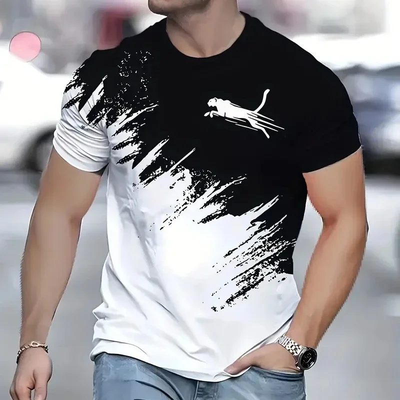 Animal Leopard 3d Print Sports Quick Dry Breathable Men T Shirt Street Casual Fashion Loose Fitness Running Short Sleeve Summer