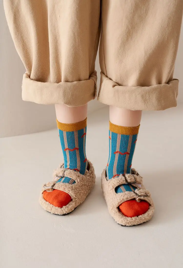 Vintage Checkered Striped Kids Crew Socks,Soft Cotton Breathable,Retro Geometric Socks for Boys Girls,Daily School Casual Socks