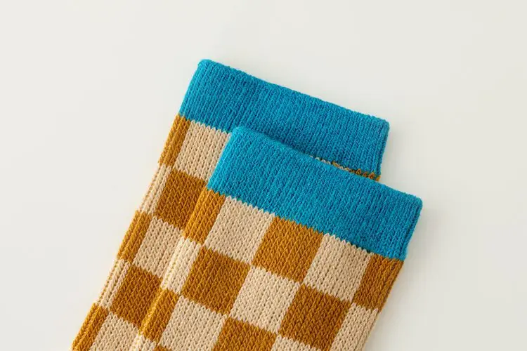 Vintage Checkered Striped Kids Crew Socks,Soft Cotton Breathable,Retro Geometric Socks for Boys Girls,Daily School Casual Socks