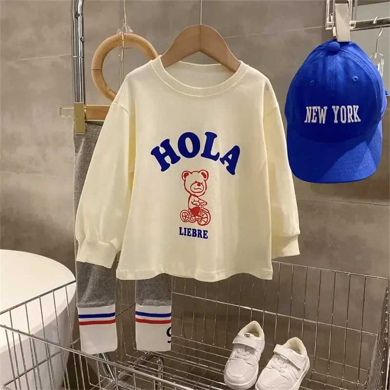 Autumn Children's Fashionable Sports Set Baby Girl Sweater + Leggings Two-piece Sets Girl Toddler Cartoon Alphabet Clothing