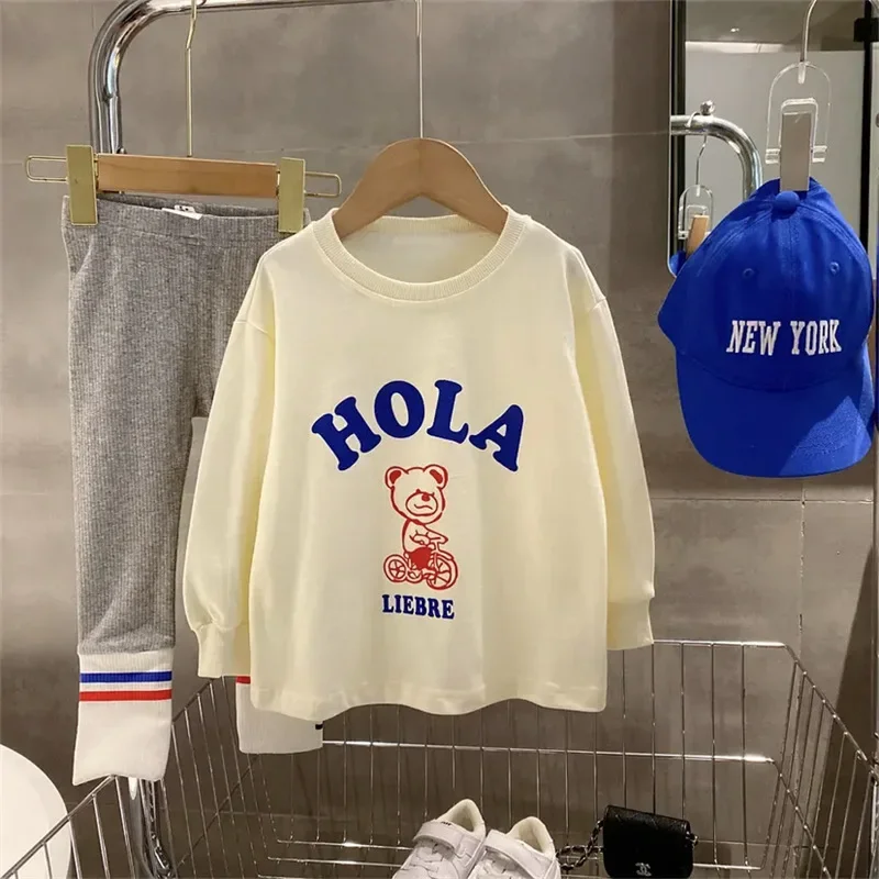 Autumn Children's Fashionable Sports Set Baby Girl Sweater + Leggings Two-piece Sets Girl Toddler Cartoon Alphabet Clothing